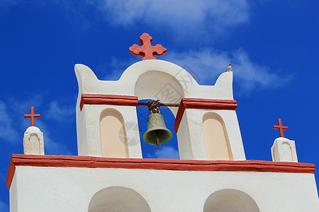 希腊圣托里尼奥亚一个典型希腊教堂的贝尔弗里 旅行 基克拉泽斯群岛图片