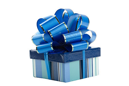 带弓首隔离的蓝色礼品盒图片