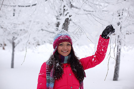 冬季妇女 毛衣 蓝色的 假期 脸 幸福 可爱的 雪花 青年图片