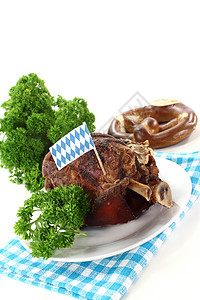 烤猪叉 蓝色的 美食 传统上 果皮 盘子图片