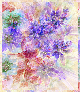 水的颜色 抽象花朵 蓝色的 春天 帆布 植物学 紫色的图片