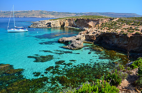 马耳他科米诺的蓝色环礁-马耳他 岛 阳光 支撑图片