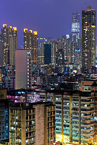 香港夜间楼群拥挤的建筑物 海 亚洲图片