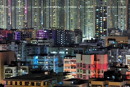 香港夜间楼群拥挤的建筑物 港口 亚洲 船 天空图片