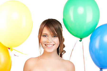 带着气球的快乐少女 假期 美丽 轻松 畅快 乐趣 迷人的背景图片