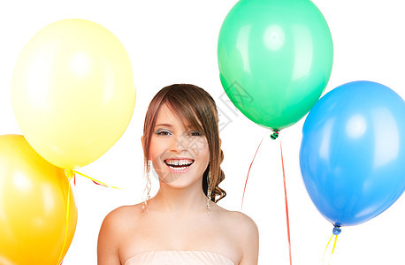 带着气球的快乐少女 可爱的 黑发 喜悦 甜的 惊喜 轻松图片