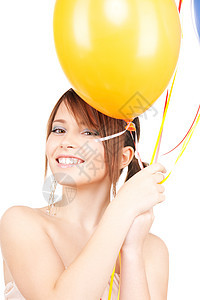 带着气球的快乐少女 微笑 美丽 美丽的 轻松 女孩 漂亮的背景图片