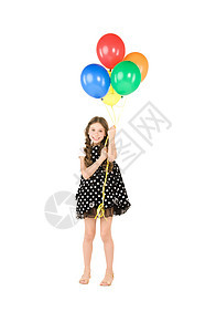 带着多彩气球的快乐女孩 幸福 乐趣 假期 派对图片