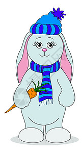 戴围巾的兔子有胡萝卜的兔子女孩 朋友 帽 冬天 橙子 寒冷的 自然背景