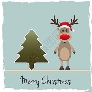 驯鹿红鼻子圣桑塔克拉斯帽 圣诞老人 卡片 假期 松树图片