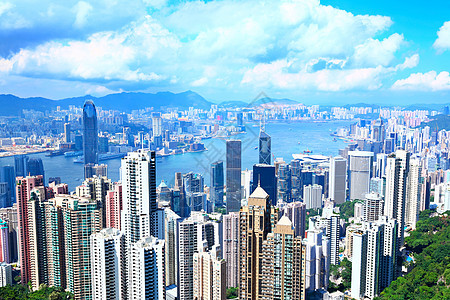 阳光明媚的香港 玻璃 城市 天际线 维多利亚 市中心图片