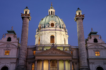奥地利维也纳黄昏卡尔斯基契 查尔斯圣大教堂 图片