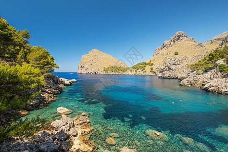 巴利阿里群岛Mallorca海岸的蓝色环礁湖 天空 高的图片