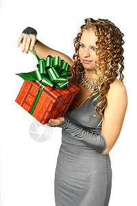 女孩开放 季节 礼物 展示 树 球 冬天 红色的图片