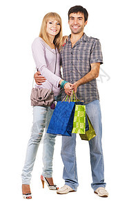带购物袋的美美年轻夫妇 女士 漂亮的 女性 零售图片