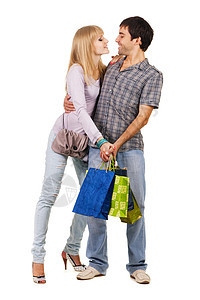 带购物袋的美美年轻夫妇 爱 快乐的 购物狂 消费者 女士图片