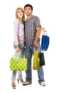 带购物袋的年轻夫妇 店铺 顾客 购物狂 购买 家庭 漂亮的图片