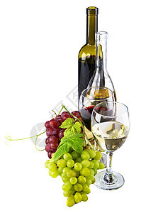 红酒和白酒 再加上葡萄 叶子 绿色的 黑色的 古典 季节图片