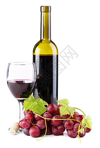 白背景孤立的红酒瓶装酒 玻璃 派对 葡萄 软木 酒吧图片