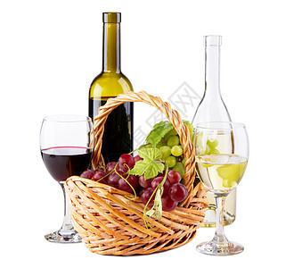 一瓶红酒和白酒 加葡萄 酒厂 叶子 数字 成熟 葡萄酒图片