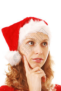 圣诞女孩 红色的 假期 头发 圣诞老人 仅有的 幸福 美丽的图片