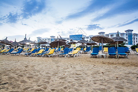 突尼斯Hammmammet海滩 蓝色的 海岸线 夏天图片