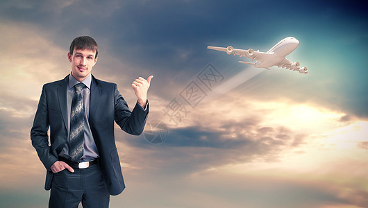 与飞机搭乘旅行拼贴机的商务业务 快速地 游客 航空公司图片