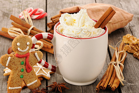 热巧克力 香料 甜的 木制的 假期 食物 杯子 八角 姜饼图片