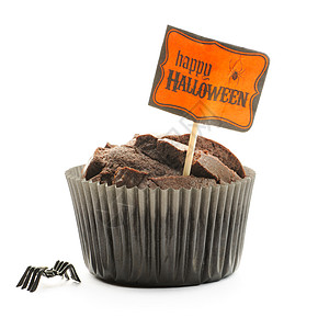 万圣节蛋糕 蜘蛛 糖果 假期 食物 黑色的 纸杯蛋糕 巧克力图片