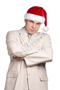 穿着圣塔帽的人的肖像 假期 男性 圣诞老人图片