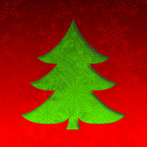 以红背景雪花绘制圣诞树插图 红底的雪花 图片