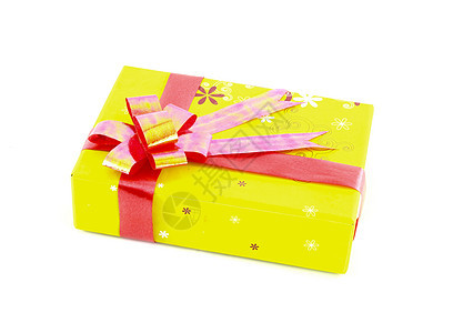 黄色礼品盒 白色背景上隔着红色丝带 盒子 季节图片