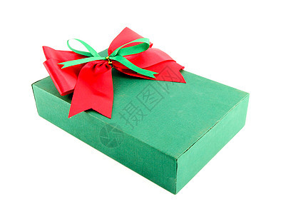 白色背景带红丝的绿色礼品盒 圣诞节 美丽的 装饰风格 季节图片