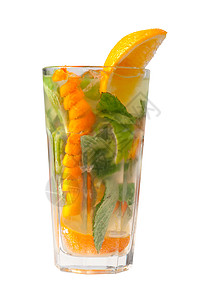 莫吉托橙色鸡尾酒 特制 糖 薄荷 绿色的 橙子 酒精图片