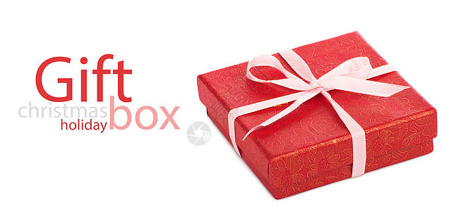 带有粉色丝带的单一红色礼品盒 圣诞节 庆典 情人节图片
