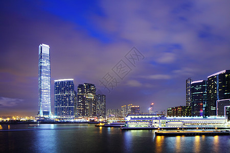 香港夜景香港市中心九龙 经济 码头 商业 维多利亚 美丽的 高的背景