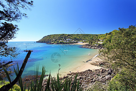 Salcombe海滩德文英格兰 蓝色的 旅行目的地 美丽的图片