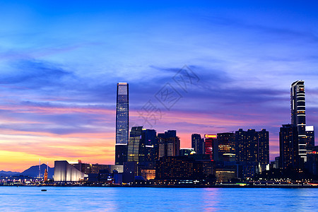 香港夜景日落时香港 美丽 码头 氖 美丽的 城市景观 天际线 塔 中国背景