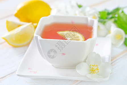 茉叶茶 茶碗 热的 盛开 玻璃 自然 花的 绽放图片