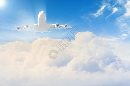 飞机在天空中的图像 云 气氛 美丽的 喷射 积云 蓝色的图片