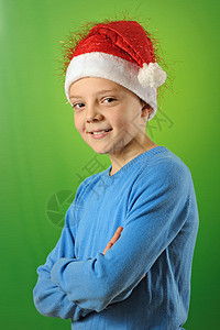 男孩与圣诞老人帽子图片