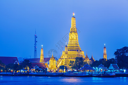 晚上曼谷Wat Arun 神社 水 亚洲 假期图片