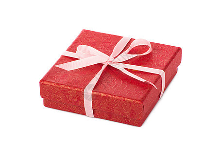 带有粉色丝带的单一红色礼品盒 圣诞节 假期 盒子图片