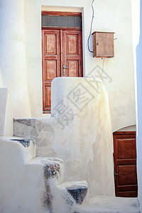 桑托里尼岛希腊镇有旧楼梯的村庄住房 美丽 欧洲图片