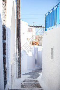 希腊Emporio有楼梯的希腊传统房屋图片