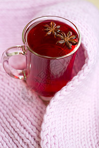 红茶 karkade 带围巾 早晨 玻璃 季节图片