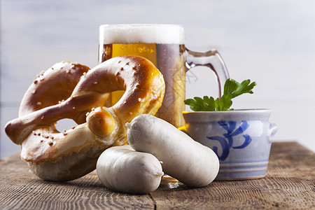 巴伐利亚白香肠加脆冻和啤酒 慕尼黑 盘子 文化 甜的图片