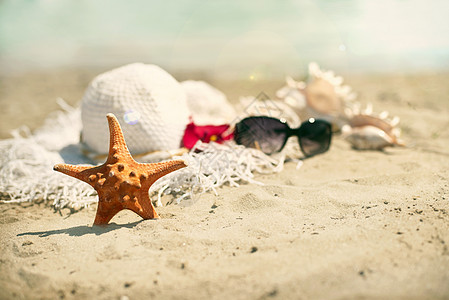 沙滩物品的收集 自然 假期 纠察 夏天 星星 凉鞋 栅栏图片