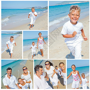 家庭在海滩上玩乐 爸爸 孩子 海岸 婴儿 父母 笑图片