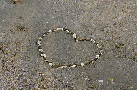 沙滩上的沙子上的心脏 生活 海浪 浪漫的 绘画 海图片